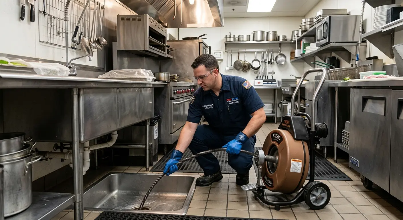 Commercial drain cleaning service in a restaurant kitchen in Harpswell